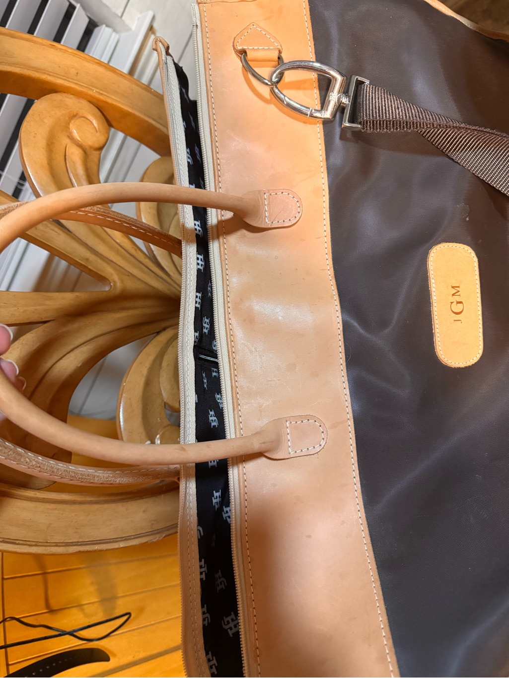 Jon Hart - Leather-Trim Brown Tote Bag With Tan Handles